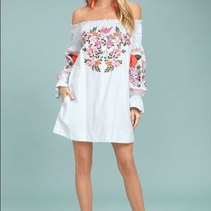 Free People Light Blue Floral Embroidered Dress